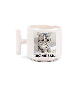 Üzgün Kedi Incimişsin T Kulp Motto Kahve, Çay Fincanı