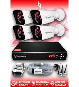 BAYICAM 4 Kameralı Kare 4 Dış Kamera Set HDD'siz Full HD Gece Görüşlü Güvenlik Kamerası Sistemi