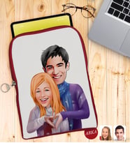 BK Gift Kişiye Özel Sevgililer Karikatürlü Taşınabilir Koruyucu Tablet Kılıfı & Organizer Çanta - Kırmızı-89