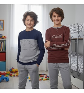 Genç Erkek Pamuklu 2 Adet 2'li Pijama Takımı AL008 V1, AL003 V1 BB2463