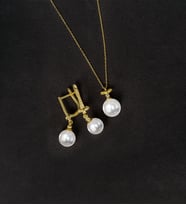 925 Ayar Gümüş Fiyonk Küre İnci Set (Altın)