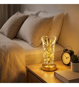 Açık Silindirik Kristal Altın Toz Model LED Masa Lambası – Gold Tabanlı, Dokunmatik, 3 Renk Işık Modlu, Şarjlı Modern Dekoratif Gece Lambası (5690)