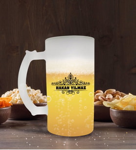BK Gift Kişiye Özel İsimli Buzlu Cam Bira Bardağı 50cl-32 (Beyaz)
