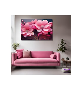 Tekli Yatay Kanvas Modern Pembe Gold Çiçekler