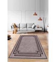 Bej Çerçeveli Kaymaz Tabanlı Makinede Yıkanabilir Halı RV051 - 100 x 160 cm