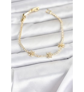 Pirinç Gold Renk Çiçek Model Zirkon Taşlı Su Yolu Kadın Bileklik 5886 - HPSBYI8220-9886