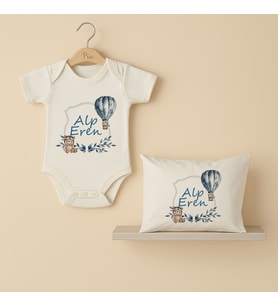 Pia Baby Premium %100 Pamuk İsme Özel Organik Baskılı Çıtçıtlı Bebek Body Ve Yastık Kılıfı 5005-19 (Ekru)