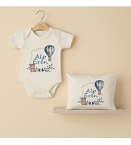 Pia Baby Premium %100 Pamuk İsme Özel Organik Baskılı Çıtçıtlı Bebek Body Ve Yastık Kılıfı 5005-19 (Ekru)