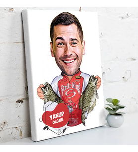 Balıkçı Erkek Karikatürlü Kanvas Tablo