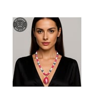 Pembe Akik Beyaz Akik Kalsedon Akik Uzun Kolye (Çok Renkli)