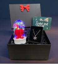 Renkli Led Işıklı Fanus ve Gerçek Ametist Taşlı Lotus Kolye, Siyah Hediye Kutusunda (Model 6)