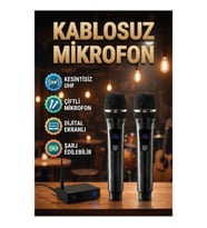 Çiftli UHF Kablosuz El Mikrofonu Dijital Göstergeli Şarj Edilebilir Set