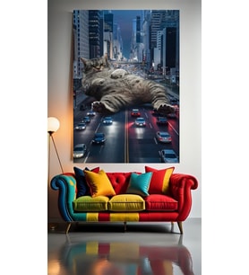 DEV KEDİ V1 Ev Duvar Salon Güzellik Salonu Ofis Dükkan Dekarasyon Kanvas Tablo (Çok Renkli)