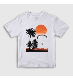 Presmono Unisex Çocuk Beyaz Freedom Sunset Paragliding T-Shirt 508772tt