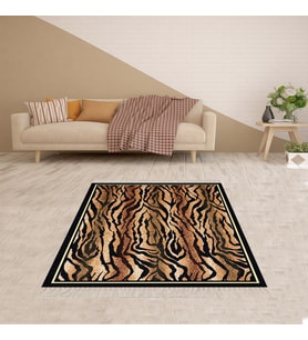 Leopar Desenli Dijital Baskı Yıkanabilir Kaymaz Taban Modern Salon Halısı ve Yolluk (Kahverengi)