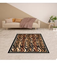 Leopar Desenli Dijital Baskı Yıkanabilir Kaymaz Taban Modern Salon Halısı ve Yolluk (Kahverengi)