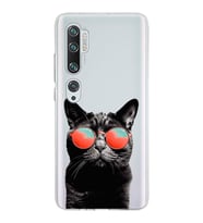 PrintiFy Xiaomi Mi Note 10 ile Uyumlu 1mm Slim Fit Kedi 3 050d Baskılı Şeffaf  Kılıf