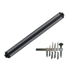 Mıknatıslı Bıçak Tutucu Stand - 38 Cm - Siyah - Paslanmaz Çelik - Mutfak Düzeni - Güvenli Bıçak Saklama - Tezgâh Düzeni - Modern Tasarım