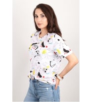 Kadın Baskılı Bisiklet Yaka Oversize T-shirt