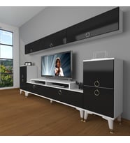Decoraktiv Ekoflex 9 Mdf Gold Tv Ünitesi Tv Sehpası - Beyaz Siyah (Siyah - Beyaz)