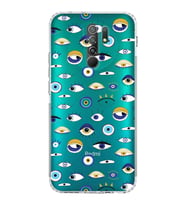 PrintiFy Xiaomi Redmi 9 ile Uyumlu Nazar Boncuğu 2 Baskılı Kamera Korumalı Şeffaf Silikon Kılıf