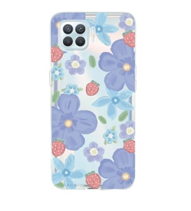 Oppo Reno 4 Lite Uyumlu Çiçek ve Çilek Desenli Şeffaf Telefon Kılıfı