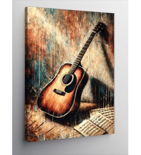 Kanvas Tablo Eski Gitar ve Melodi
