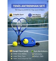 Çok Amaçlı Tenis Seti 2 Adet 21 inç Raket Top Çanta Tenis Antrenman Aparatı Antrenman Spor Eğlence M