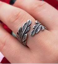 Kuş Tüyü Şekilli Unisex Yüzük Gümüş Kaplama Ayarlanabilir El Yapımı Yüzük