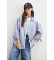 Çizgili Oversize Gömlek Açık Mavi