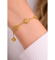 Gold Renk Yonca Desenli Minimal Bileklik (Altın)