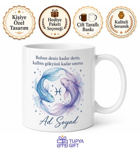 Balık Burcu İsimli Baskılı Kupa Bardak Hediye Astroloji Porselen Mug