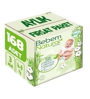 Bebem Bebek Bezi Natural Beden:3 (4-9Kg) Midi 168 Adet Aylık Fırsat Pk