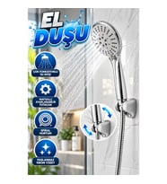 Çok Fonksiyonlu El Duşu Seti – Spiral Hortum ve Mafsallı Ayarlanabilir Tutacak