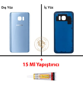 Samsung Galaxy S7 Mavi Renk Arka Kapak + B7000 Yapıştırıcı Arka Cam Batarya Kapağı Pil Kapağı Lazer Kesim Back Cover Galaxy S7 Uyumlu