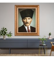 Altın Varaklı Çerçeveli Paspartulu Atatürk Tablo DC1392 (Gold)