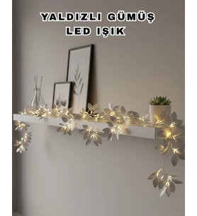 Yaldızlı Gümüş Yaprak LED Işık Pilli Dekoratif Ortam ve Yılbaşı Aydınlatması