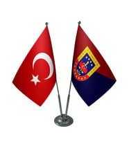 Masa Üstü Jandarma Bayrağı Türk Bayrağı İkili Krom Direk Masa Bayrak Seti