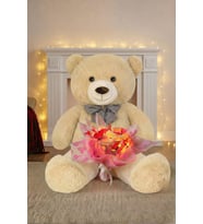 LED Işıklı Pembe-Beyaz Kelebek Buketi – 25 Kelebekli & 90 cm Büyük Peluş Ayı Sevgiliye Hediye (Bej)
