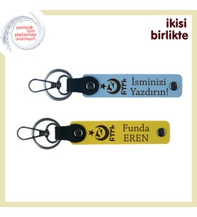 Dayıya Minnet Dolu Hatıra – Ayyıldız Kurt Göktürk Desenli İsimli 2’li Anahtarlık Seti, Gök Mavi-Sarı