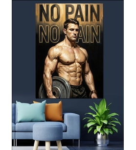 "No Pain No Gain" Kaslı Erkek Dekoratif Kanvas - Mdf Ahşap Tablo