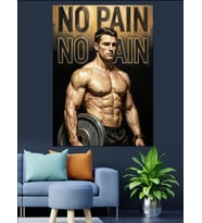"No Pain No Gain" Kaslı Erkek Dekoratif Kanvas - Mdf Ahşap Tablo