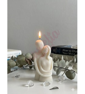 Mumelia Candles Sarılmış Çift - Doğal Soya Blok Dekoratif Mum - Beyaz
