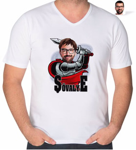 BK Gift Kişiye Özel Şövalye Karikatürlü V Yaka Tişört-1 (Beyaz)
