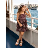 Kız Çocuk Hasır Şapkalı Ve %100 Pamuk Elbise 2-10 Yaş 12693HC MODANINO