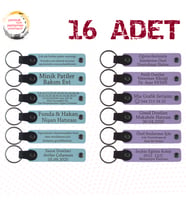 Gök Mavi & Mor Menekşe, 16'lı Set, İsim Yazılabilir Deri Hatıra Anahtarlık, Ekibinde Görev Alanlara