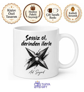 Ninja Yıldızı Shuriken Çizimli Sessiz ve Derinden İlerleyen Kupa Bardak Hediye