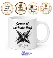 Ninja Yıldızı Shuriken Çizimli Sessiz ve Derinden İlerleyen Kupa Bardak Hediye