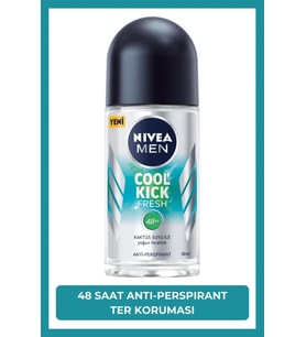 NIVEA MEN Erkek Roll-on Deodorant Cool Kick 50ml, 48 Saat Anti-perspirant Ter Koruma, Kaktüs Suyu,Ferahlık