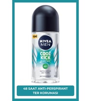 NIVEA MEN Erkek Roll-on Deodorant Cool Kick 50ml, 48 Saat Anti-perspirant Ter Koruma, Kaktüs Suyu,Ferahlık